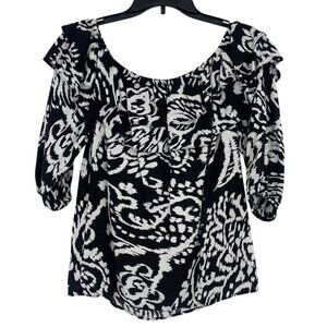 Sam Jess Women's Size Small Black Floral Off The Shoulder Tiered Ruffle Blouse